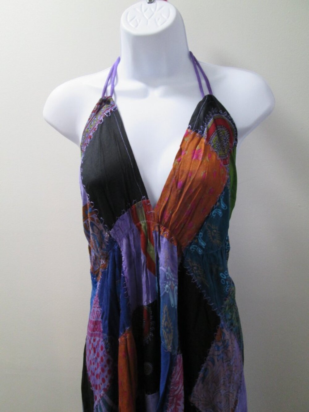 Purple Patchwork Boho Ananta Halter Dress NWT Sz OS - Picture 4 of 10